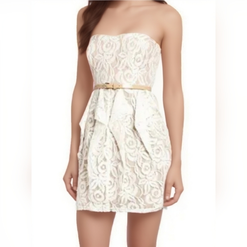 JESSICA SIMPSON SIZE 2 STRAPLESS PEARL LACE DRESS PARTY SUMMER WEDDING - Picture 3 of 16
